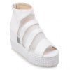 Stylish PU Leather and Wedge Heel Design Sandals For Women - Blanc 36