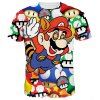 3D Cartoon Mario Print Round Neck Short Sleeves Men's Funny T-Shirt - multicolore M
