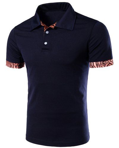 Manches courtes Casual Turn-down col arbre Stripes Spliced ​​T-shirt - Cadetblue XL