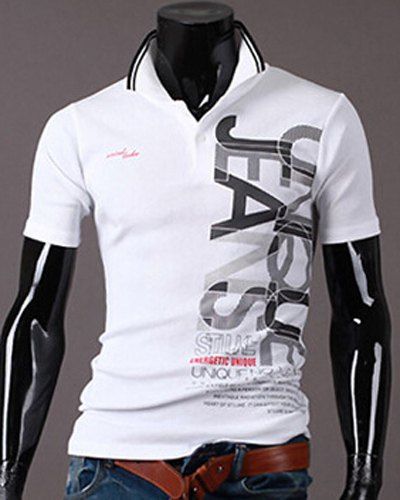 T-shirt à Manches Courtes et Col Rabattu Imprimé de Lettres pour Hommes - Blanc XL