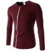 Sports Round Neck Color Block Spliced Long Sleeve Men's T-Shirt - Rouge vineux 2XL