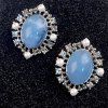 Paire de Boucles d'Oreilles Chics de Forme Ovale en Perles Fantaisies pour Femmes - Bleu 