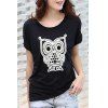 Cute Women's Scoop Neck Short Sleeve Night Owl Printed T-Shirt - BLACK ONE SIZE(FIT SIZE XS TO M)