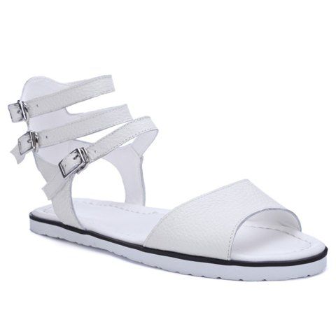 Casual Buckles and Flat Heel Design Women's Sandals - Blanc 34