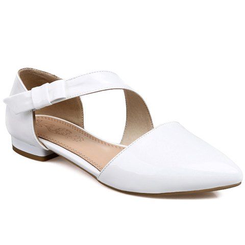 Fresh Style Patent Leather and Solid Color Design Flat Shoes For Women - WHITE 37