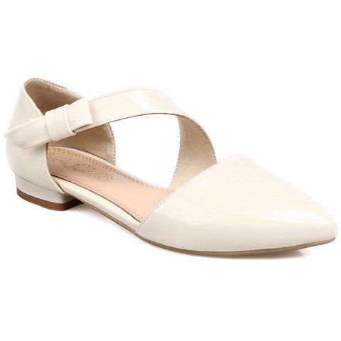 Frais en cuir de style de brevet et Solid Color Design Chaussures plates pour les femmes - Blanc Cassé 39