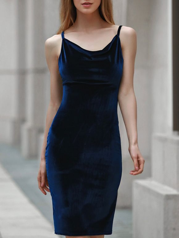 Trendy Solid Color Spaghetti Strap Backless robe sans manches pour les femmes - Cadetblue XL