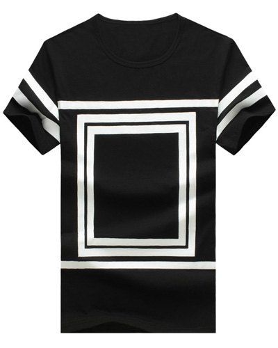 T-shirt Imprimé Carré à Col Rond à Manches Courtes Pour Homme - Noir XL