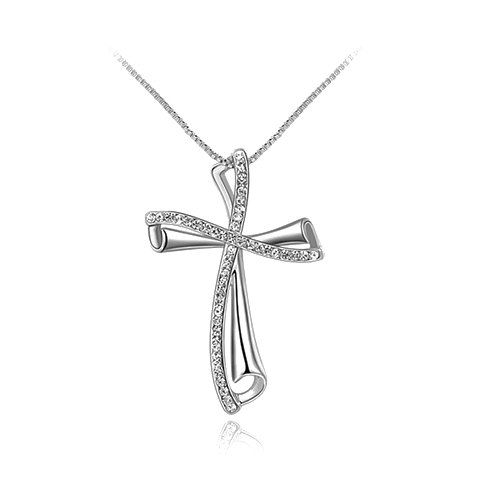 Collier avec pendentif Charme Rhinestoned Croix pour les femmes - Argent 