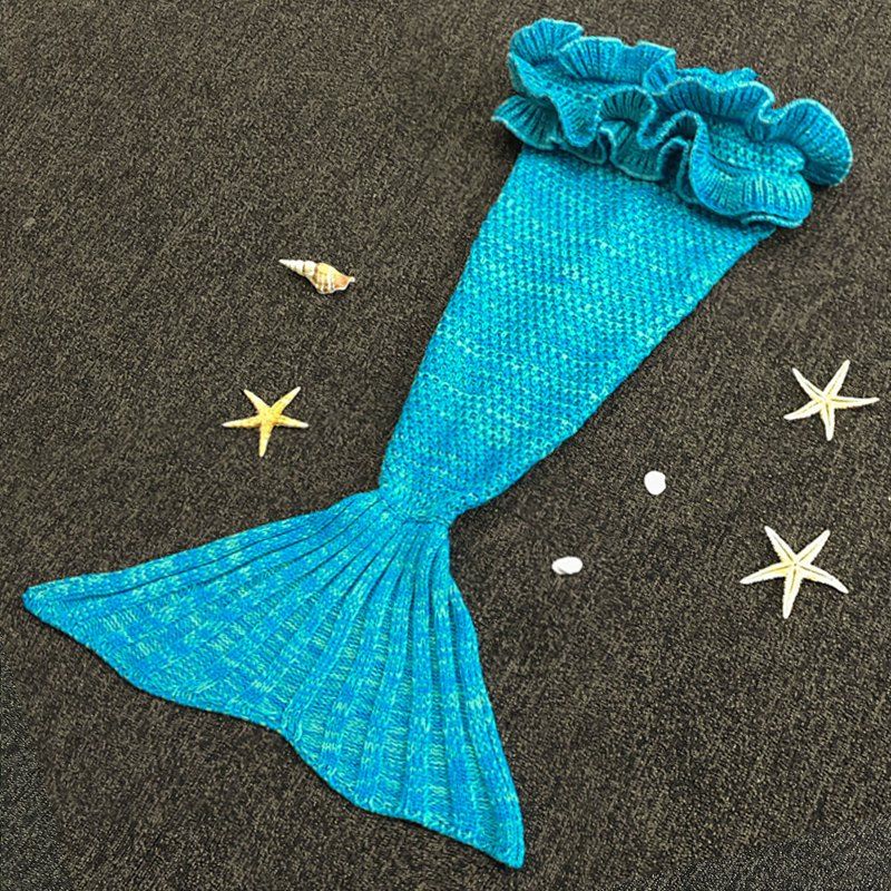 

Sweet Hand Knitting Mermaid Design Baby Sleeping Bag Blanket, Lake blue