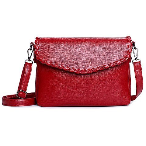 Simple Cover and Solid Color Design Crossbody Bag For Women - Rouge vineux 