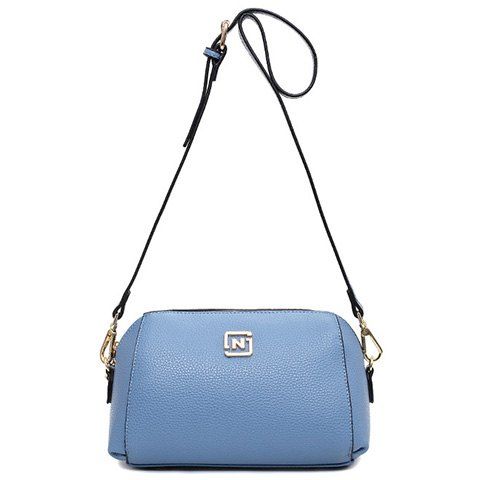 Simple PU Leather and Solid Color Design Crossbody Bag For Women - Bleu clair 