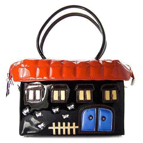 Stylish House Shape and Color Block Design Women's Tote Bag - Rouge et Noir 