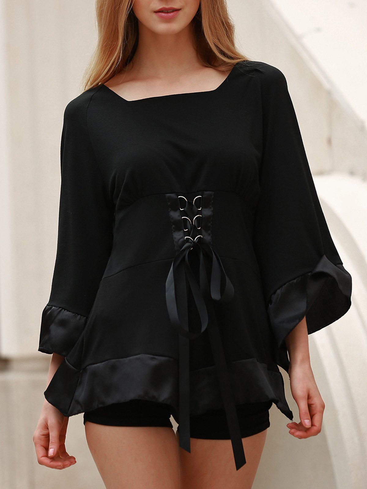 black lace up blouse