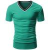 T-shirt Color Block Rib Spliced ​​V-Neck manches courtes hommes - Vert M