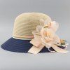 Chic Flower and Ribbon Embellished Color Block Women's Straw Hat - Cadetblue 