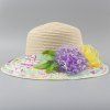 Chic Two Lace Flowers Embellished Floral Brim Women's Straw Hat - Beige 