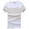 Stripe Splicing Design Letter Printed Round Neck Short Sleeve Men's T-Shirt - Blanc M