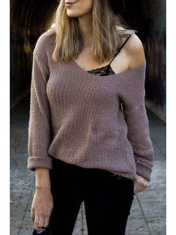 Casual V-Neck Solid Color Long Sleeves Women's Pullover Sweater