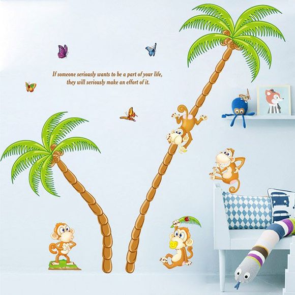 Singe de haute qualité et Motif Coconut Tree Removeable Stickers muraux - multicolore 