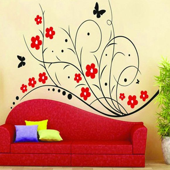 Haute Qualité Autocollant Mural Amovible à Motif Floral - multicolore 