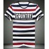 Round Neck Letters Pattern Stripes Printing Short Sleeve Men's T-Shirt - Rouge 4XL