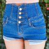 Chic Cut Out Bouton taille haute conception Denim Shorts pour les femmes - Bleu S