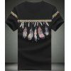 Modish Round Colorful Feather Pattern Short Sleeve Men's T-Shirt - Noir 2XL