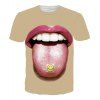 T-shirt Homme Imprimé Langue 3D à Col Rond à Manches Courtes - Abricot XL