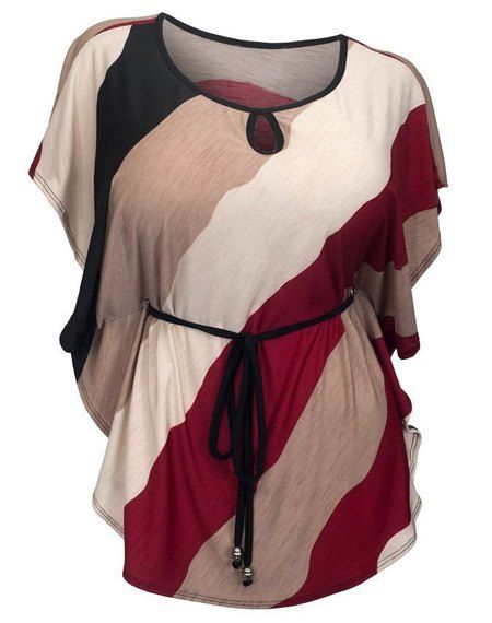 Bat Sleeve Striped Plus Size T-Shirt Casual femmes - Rouge vineux 2XL