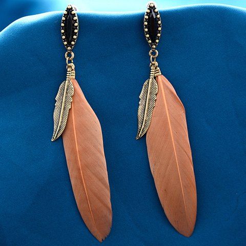 Paire de boucles d'oreilles plumes Chic strass style long pour les femmes - Orange 