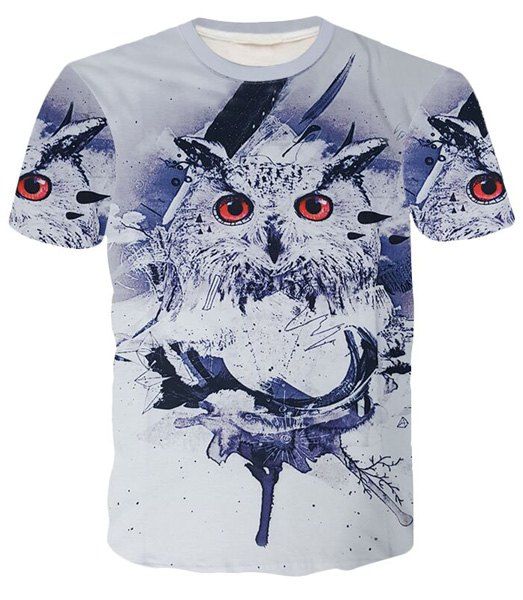 T-shirt col rond Modish Motif Owl 3D hommes à manches courtes - Blanc M