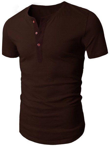 Laconic Boutons col rond de conception de T-shirt à manches courtes hommes - Brun XL