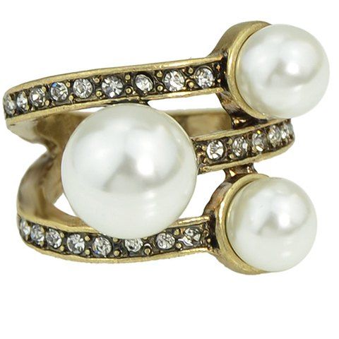 Charming Layered Rhinestone Faux Pearl Ring For Women - Blanc ONE-SIZE