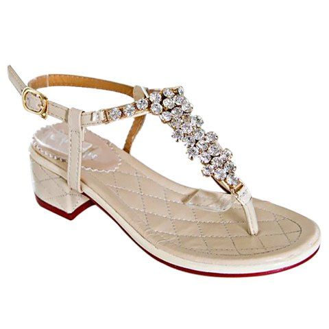 Sweet Flip Flops and Rhinestones Design Sandals For Women - Blanc Cassé 35