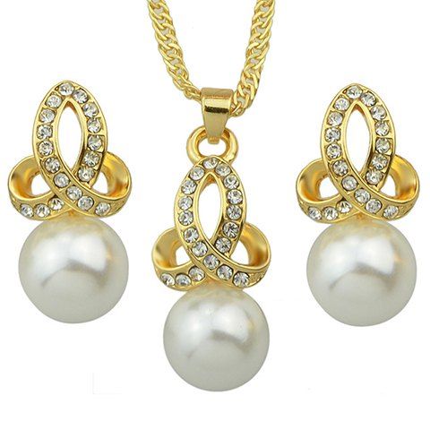 A Suit of Graceful Rhinestone Faux Pearl Necklace and Earrings For Women - d'or 