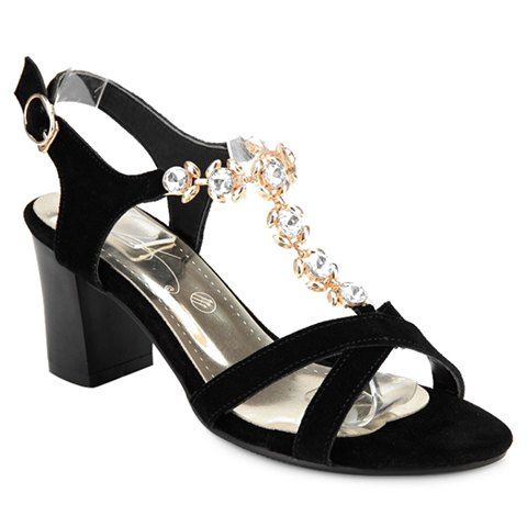 Elegant Rhinestones and Chunky Heeled Design Sandals For Women - Noir 36