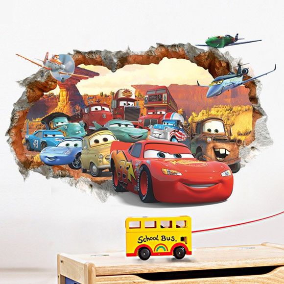 Haute Qualité Motif Voiture Cartoon Cassé Forme mur Removeable 3D Autocollant Mural - multicolore 