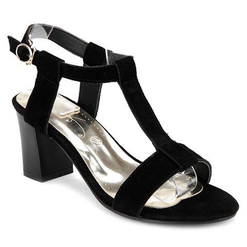 Trendy T-Strap et daim design sandales pour femmes - Noir 34