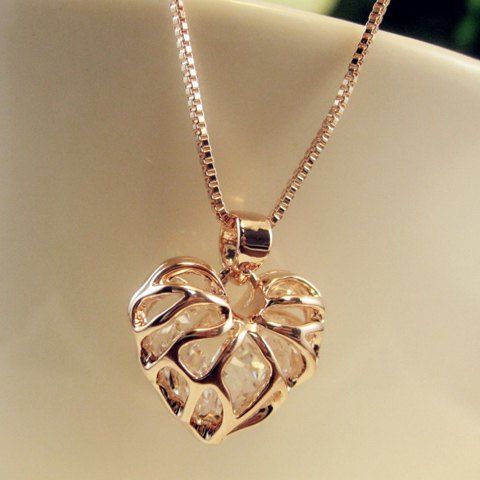 Collier Trendy Coeur strass évider pendentif pour les femmes - d'or 