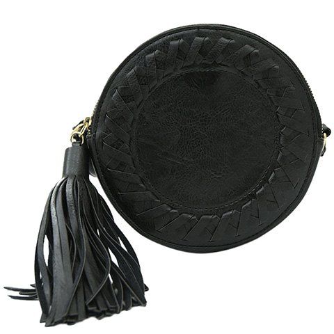 Fashionable Tassels and PU Leather Design Crossbody Bag For Women - BLACK 