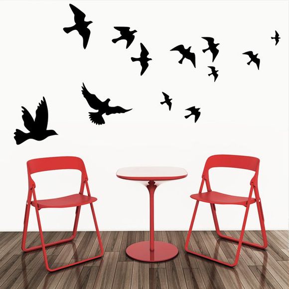 Haute Qualité Solide Couleur Flying Birds Motif Removeable Autocollant Mural - Noir 