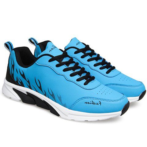 Stylish Flame Print and Lace-Up Design Men's Athletic Shoes - Bleu 43