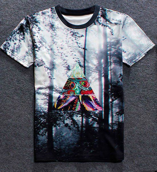 Hot Sale Round Neck 3D Forest Print Men's Short Sleeves T-Shirt - multicolore S