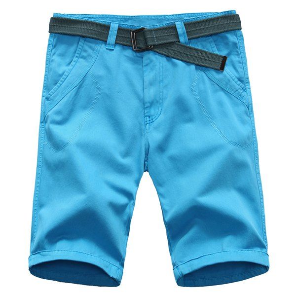 

Trendy Straight Leg Pure Color Zipper Fly Men's Shorts, Azure