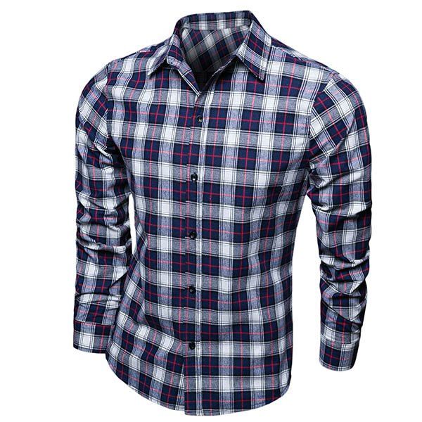 

Fashion Turn-down Collar Color Block Plaid Men's Long Sleeves Shirt, Checked