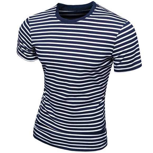 T-shirt col rond Trendy imprimé rayures à manches courtes hommes - Bleu M
