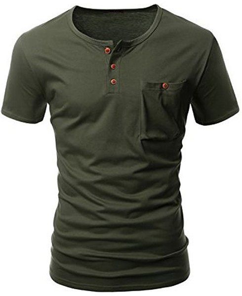 T-shirt One Pocket Multi-Bouton col rond manches courtes hommes - Vert Armée L
