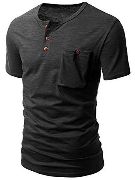 T-shirt One Pocket Multi-Bouton col rond manches courtes hommes - Gris L