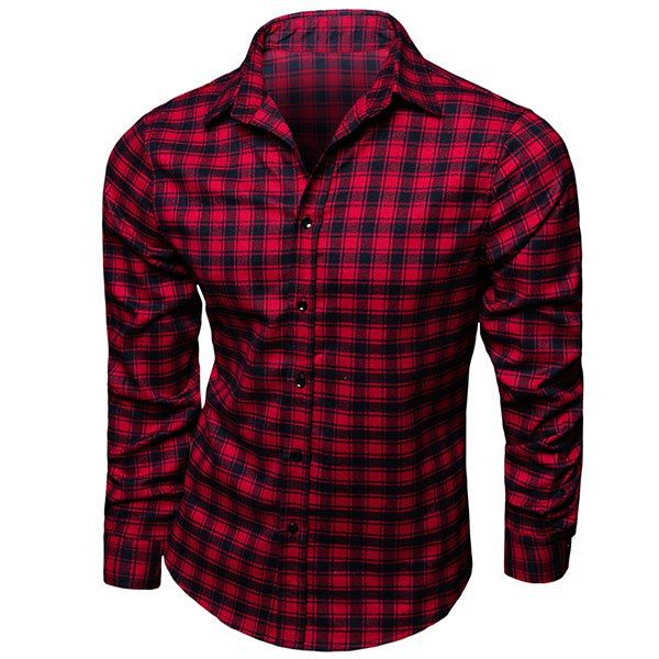 

Modish Turn-Down Collar Plaid Printing Long Sleeve Men's Shirt, Checked